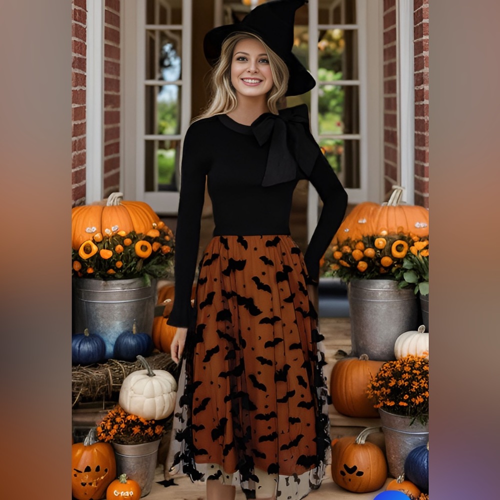 Velvet mesh bat tulle midi skirt in pumpkin 🎃